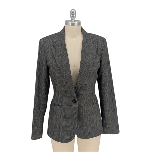 30047 Norma Kamli Plaid Blazer Black size 10 preppy Business casual office fall - Picture 1 of 7